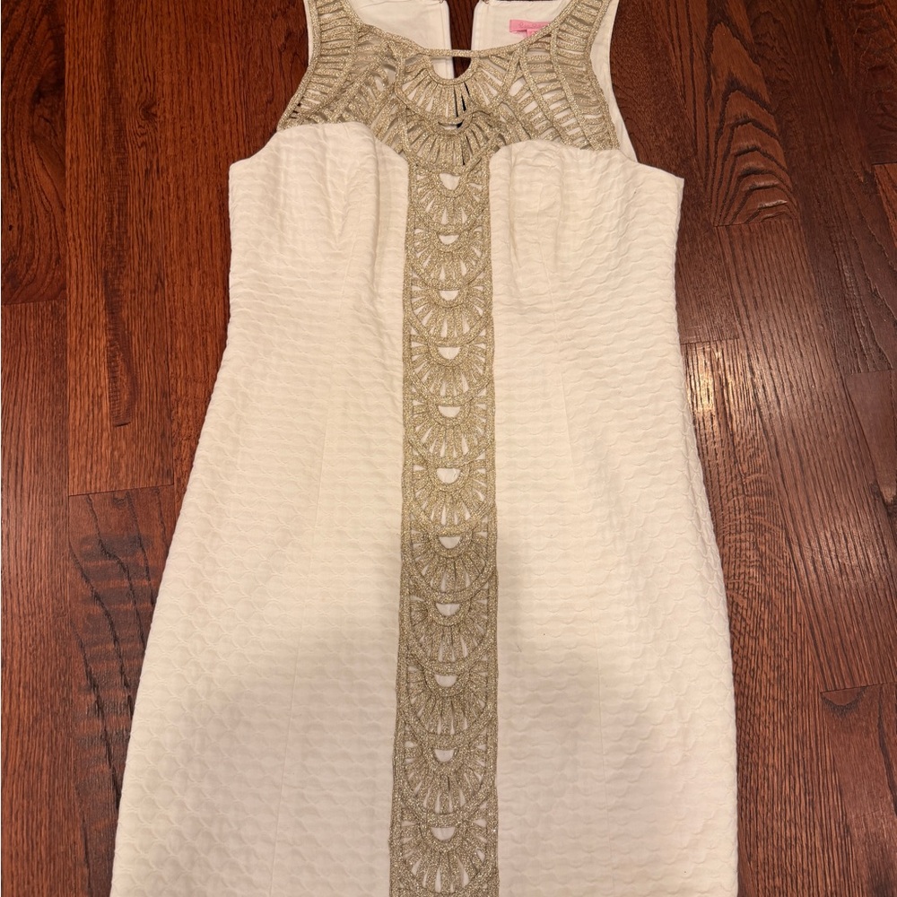 Lilly Pulitzer White and Gold Midi Dress